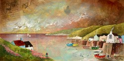 View of the Harbour by Keith Athay - Varnished Original Painting on Box Canvas sized 47x24 inches. Available from Whitewall Galleries